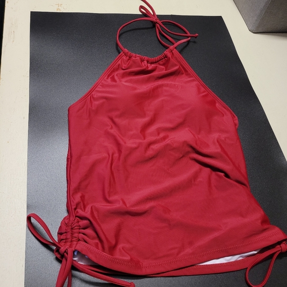Solid Tummy Control Drawstring Side Tankini Set Red - Picture 3 of 13